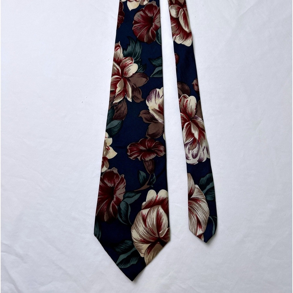 Pierre Cardin Mens Vintage Floral Silk Classic Necktie 57" Long Navy Burgundy